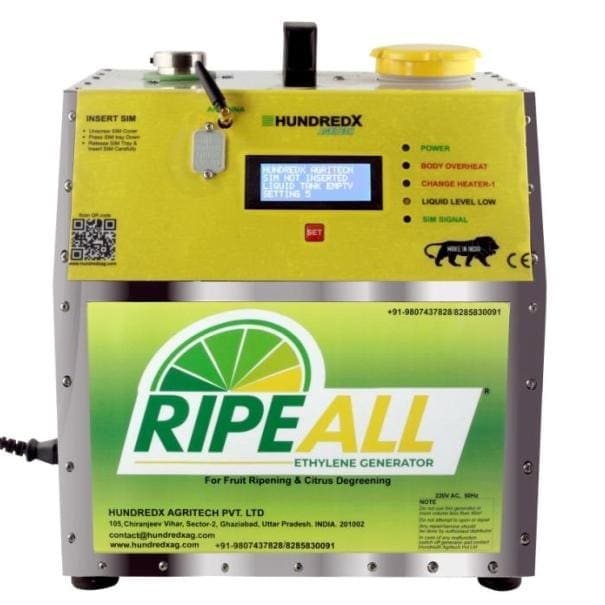 Ripe All ethylene generator for chemical-free ripening of fruits like banana, avocado, mango, papaya, tomato etc. The generator is used in a ripening chamber.